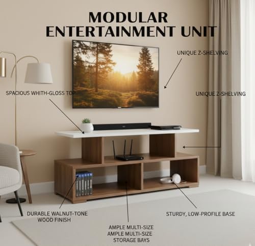 Wudyhub Engineered Wood TV Entertainment Wall Unit | TV Stand | Wall Set Top Box Stand | TV Unit-02-Brown 2 41HALJltmqL