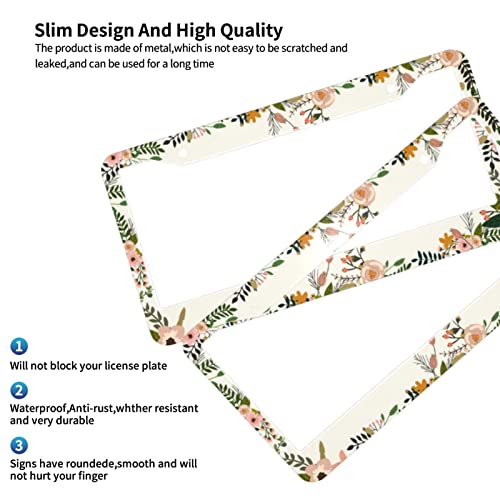 Folk Flower Car License Plate Frame 2 Pack, Front Rear Cute Floral License Plate Covers Holder Metal Stainless Car Tag Frame Car Accessories For Women Girl Men Vehicles Auto Decoration #TOP1