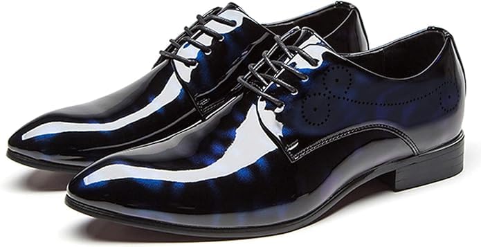 Image of Men Fashion Dress Business Shoe Pointed Toe Floral Patent Leather Lace Up Oxford Black Brown Red Grey