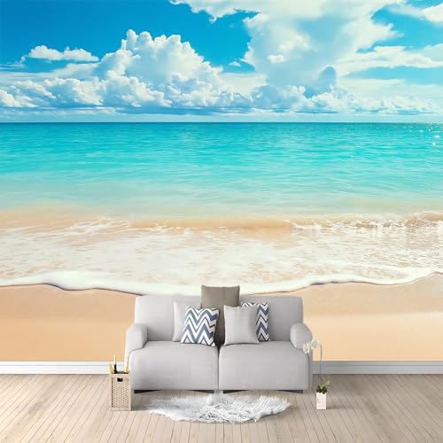 Fotomurales no tejido Playa Paisaje Marino Playa De Arena 300x210 cm Papel Pintado Decoración de Pared moderna, Murales póster 3D, Decorativos Murales para Dormitorio Salón TV Pared