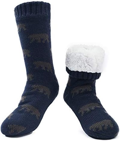 MaaMgic Non-Slip Men's Slipper Socks Thermal Fleece Lining Knit Knee Socks Cute Animal Home Bootee Winter Socks