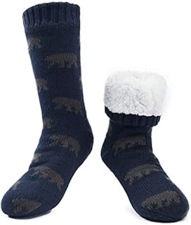 MaaMgic Non-Slip Men's Slipper Socks Thermal Fleece Lining Knit Knee Socks Cute Animal Home Bootee Winter Socks