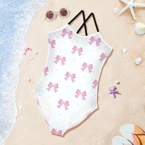 susiyo Girls One Piece Swimsuits Pink Ribbon Bow Bathing Suit Quick Dry Beach Swimwear for Toddler Girl 3-10 Years4