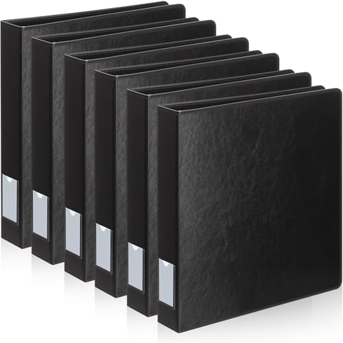 Fulmoon 6 Pcs Leather 3 Ring Binder, 1.5 Inch Vintage Hardback Round Ring Binder with 2 Inner Pockets & Spine Label Holder, Letter Size Professional Executive Portfolio for Office Home School(Black)