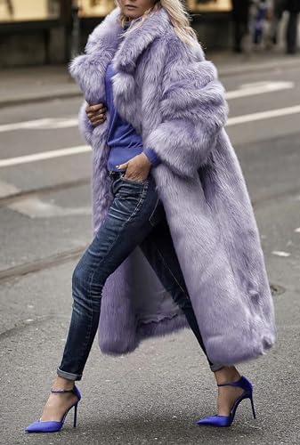 CHARTOU Women's Fluffy Faux Fur Overcoat Winter Warm Thicken Open Front Long Maxi Outwear3