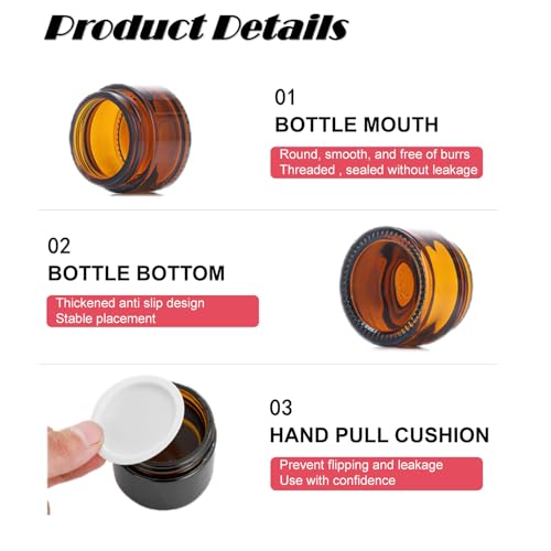 12Pcs Small Amber Glass Jars with Black Lids Empty Cosmetic Containers with Inner Liners Refillable Travel Containers Bottles for Lotion Face Cream Makeup Lip Balm 5g3