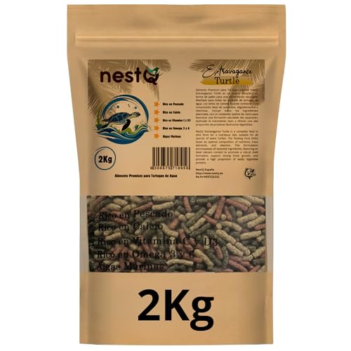 Alimento Premium para Tortugas de Agua - 2Kg con Sabor a Pescado - Ideal para Tortugas Acuáticas y Reptiles - Sticks Flotantes para Todas Las Edades (2 Kg)