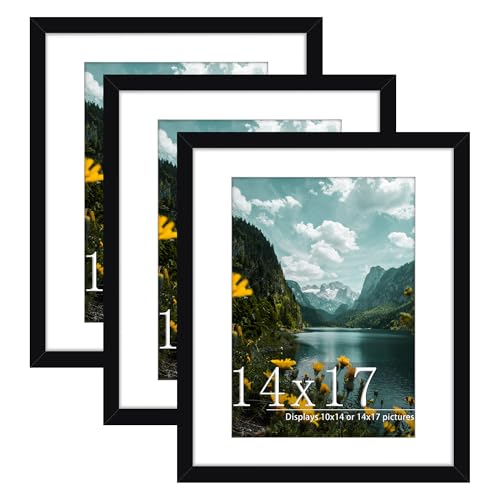 Picrit 14x17 Picture Frame 3 Pack, Black Poster Frame, Display Poster 10 x 14 with Mat or 14 x 17 without Mat for Horizontal or Vertical Wall Mounting
