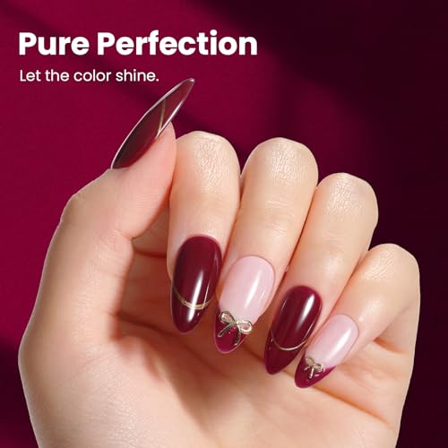 Image of Beetles Dark Red Gel Nail Polish - 15ML Oxblood Red Burgundy Gel Polish Soak Off UV LED Needed Maroon Wine Color Nail Art Summer 4th of July Nails Manicure Salon DIY Design at Home Gifts for Woman