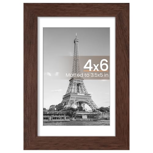 Image of upsimples 4x6 Picture Frame, Display Pictures 3.5x5 with Mat or 4 x 6 Without, Wall Hanging Photo Frames, Brown, 1 Pack