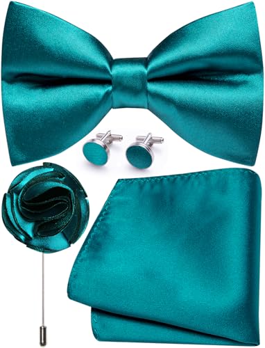 Image of Solid Color Bow Ties for Men Silk Pre-tied Tuxedo Bowtie Set 4PCS