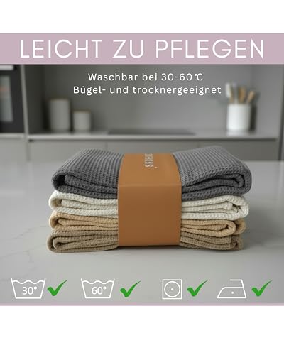 Gutherz® Geschirrtücher aus Baumwolle - Sanfte Naturtöne | 4er Set (45x65 cm) | Waffelstruktur Küchentücher | Saugstarke & stilvolle Trockentücher | Küchenhandtücher - Tea Towels