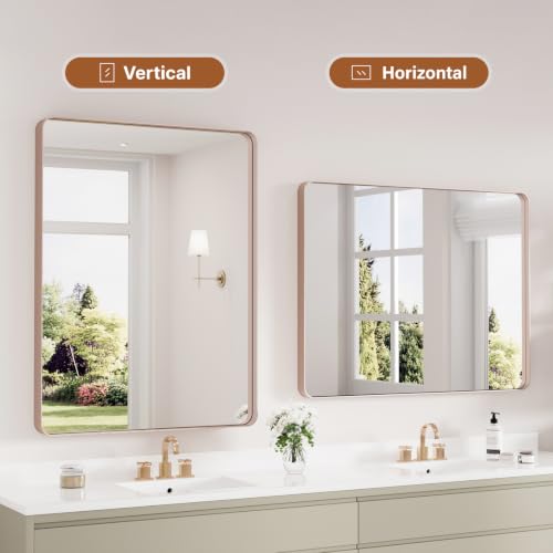 Image of Kosmonia 40x30 Inch Bathroom Vanity Mirror Brushed Rose Gold