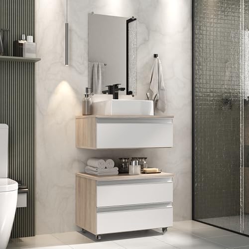 Gabinete Banheiro Creta 60cm (02 armários + cuba + espelho) (Made...