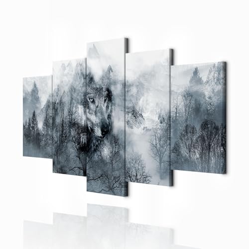 decomonkey Bilder Tiere 200x100 cm 5 Teilig Wandbild Groß Leinwandbild XXL...