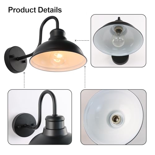 Image of Gooseneck Barn Light Outdoor Wall Lights 8 inch Exterior Lighting Fixtures | Anti-Rust Waterproof Farmhouse Industrial Vintage Wall-Mount Matte Black for Porch /Patio Garage /Yard ETL Listed