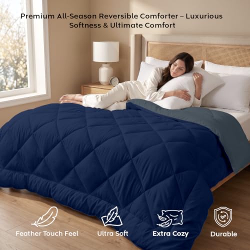 Image of AYKA Reversible Comforter 220 GSM Microfiber Reversible AC Comforter /Blanket for Winter /Quilt /Duvets for King Size Double Bed Comforter (NavyBlue & Charcoal, Single)