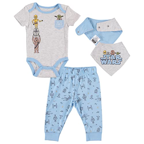 Image of STAR WARS Baby Yoda Boys' 3 Piece Short Sleeve Bodysuit Pull-on Pants and Accessory