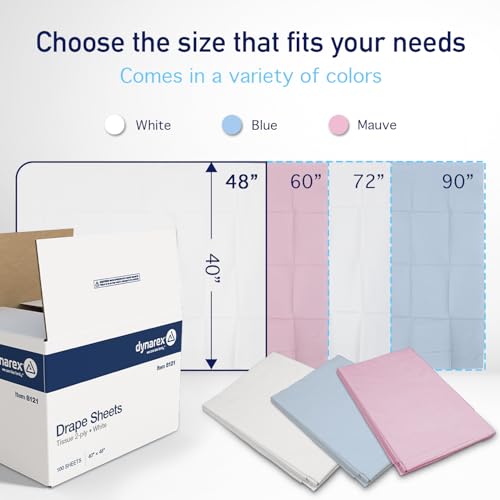 Image of Dynarex Disposable Drape Sheets - 40 inch x 48 inch (Case of 100), White, 2-Ply Tissue Paper for Patient Privacy, Exams, and Procedures