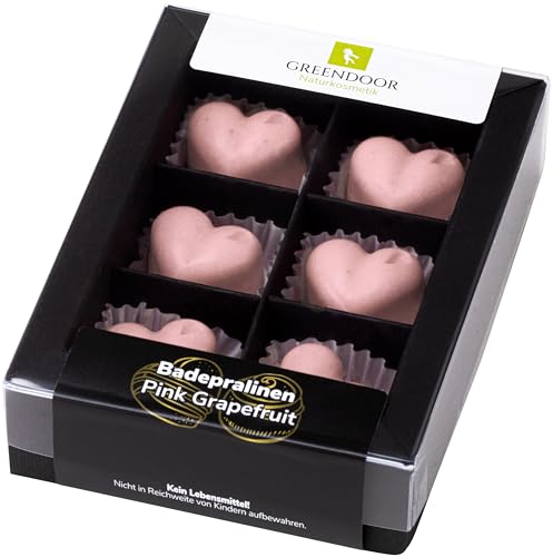 GREENDOOR Badepralinen Pink Grapefruit, 6er Karton für 6 Cremebäder, Badezusatz mit BIO Kakaobutter handgefertigte Naturkosmetik, Natur gegen trockene Haut, Geschenke Geburtstagsgeschenk