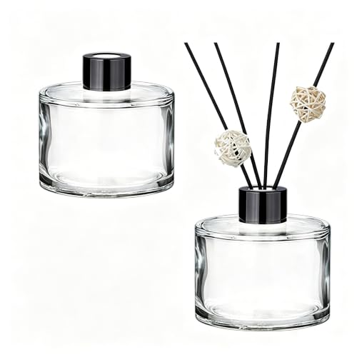 Set de 2 botellas difusoras redondas de vidrio con tapa negra