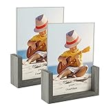 PETAFLOP 5x7 Picture Frame Set of 2, Double Sided Glass Photo Frames 5 by 7, Rustic Wooden Frame for Desk Tabletop Display, Light Gray