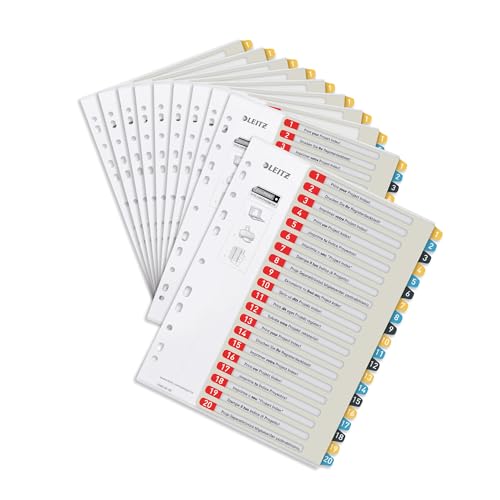 Leitz PC-beschriftbares Register in A4 Format, 1-20, 10er Pack, Robust, Mehrfarbig, Cosy-Serie, 12490000