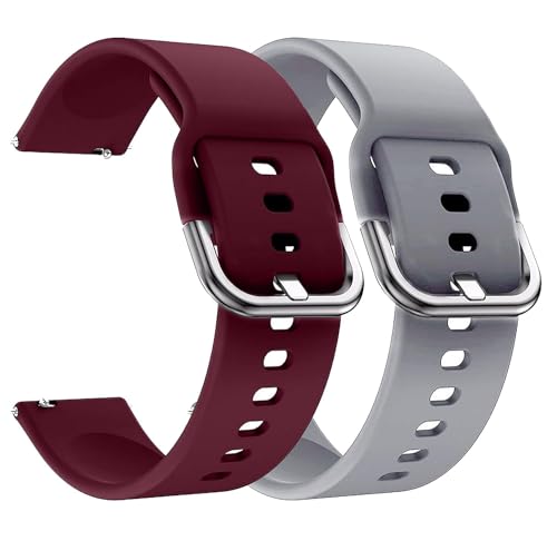 Image of PEFKO PSS56 19MM Replacement Soft Silicone [ Tang Buckle ] / Milanese [ Magnetic ] Sporty Straps /Bands Compatible for Boat Storm Smart Watch & Watches with 19mm Lugs Size (19MM, MAROON /GREY)