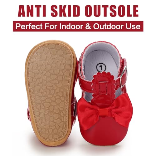 Image of Baby Girl Mary Jane Flats Dress Shoes - Infant Newborn Shoes Anti-Slip Soft PU Leather Party School Wedding Princess Baby Girl Shoes 0-18M