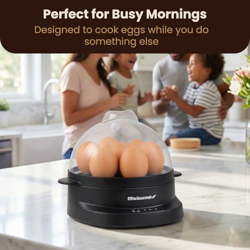 Image of Elite Gourmet 7-Egg Electric Egg Cooker with Voice Alerts - Soft, Medium & Hard-Boiled Eggs Made Perfectly - Fast, No-Monitoring Breakfast Cooker, Auto Shut-Off