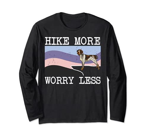 German Wirehaired Pointer Hike More Worry Less Dog Hiking Long Sleeve T-Shirt, Black