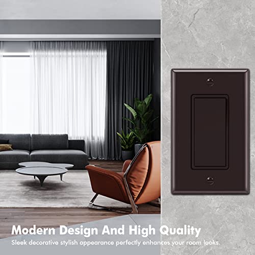 Decora Light Switch, Single Pole Paddle Rocker Residential Grade 3 Wires Grounding Screw 15A 120V/277V Ul Listed Micmi Brown (Single Pole, With Wallplates 10 Pack) #TOP6