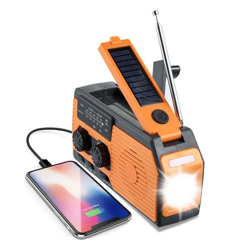 Manivela De Radio Meteorológica 5000mAh Radio De Emergencia Portátil Radios con Solar Recargable SOS Alarma USB Radios De Camping Al Aire Libre con Lámpara De Lectura con Linterna