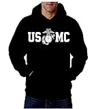 Marine Corps USMC SWEATSHIRT HOODIE with Globe in CENTER, Black, L