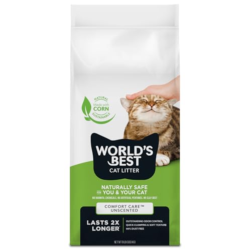 WORLD'S BEST CAT LITTER Comfort Care Unscented, 8-Pounds - Natural Ingredients, Quick Clumping, Flushable, 99% Dust Free & Made in USA - Long-Lasting Odor Control & Easy Scooping