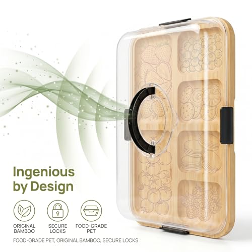 ZXBBTZ Charcuterie Board with Lid, 36.5cm with Handle, Bamboo with Lid, Serving Tray for Cheese, Snacks, Appetizers, Large Divided Snack Platter for Picnic, Party, 2-4 Person — view 5