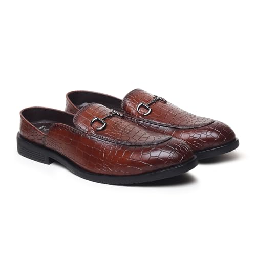Image of YOHO Lofos Mules for Men | Open Back Cut Comfortable Loafers | Stylish, Flexible Slip-On Formal Shoes with Footpharma Footbed