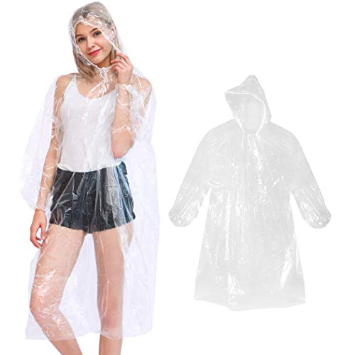 OKSANO Disposable Rain Poncho for Adults, 10 Packs Clear Emergency Rain Poncho with Hood Thick Raincoat for Men Women