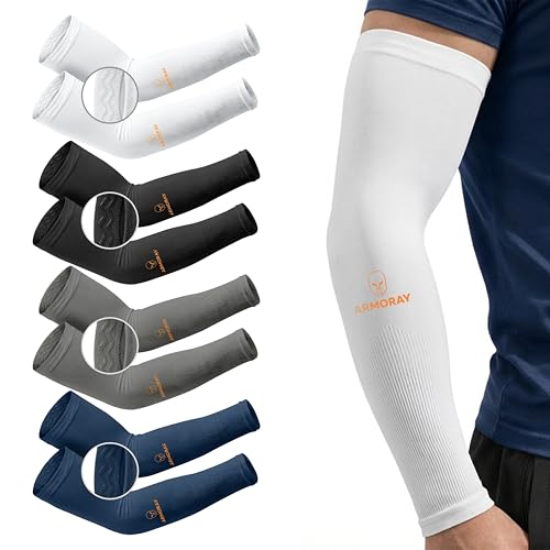 Image of ARMORAY Arm Sleeves for Men or Women - Compression Warmers to Cover Tattoo - for Basketball Golf Running Football Cycling or Sun Protection