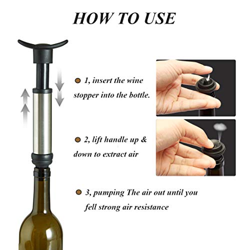 Wine Tools Wine Stoppers Pourer Wine saver 4 Wine Stoppers Wine Saver Vacuum Pump Stainless Steel 7pcs - Thumbnail 7