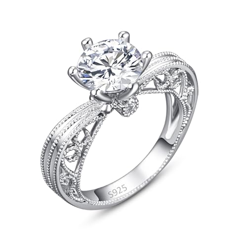 925 Sterling Silver Rings for Women, Dainty Engagement Ring, Cubic Zirconia CZ Solitaire Wedding Band Promise Ring for Her