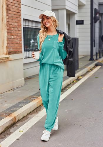 Ekouaer Womens Pajamas Sets Long Sleeve Soft Sleepwear 2 Piece Velvet Pjs Lounge Sets with Pockets