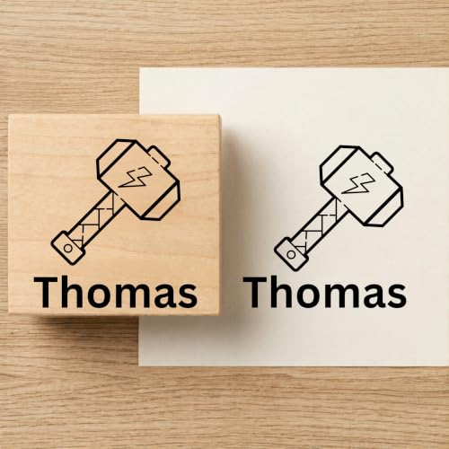 Image of Kunya Personalised Book Stamp with Your Name(3.5 cm Dia), customised for Stamping Books for Readers, Great Gift for booklovers, Kids, Teachers (Hammer)