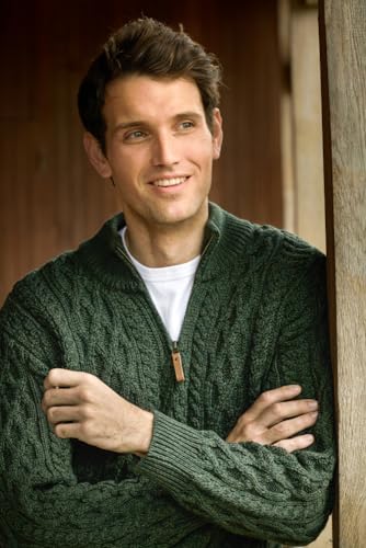Image of Aran Crafts Men's Irish Soft Cable Knitted Zip Neck Jacket (100% Merino Wool)