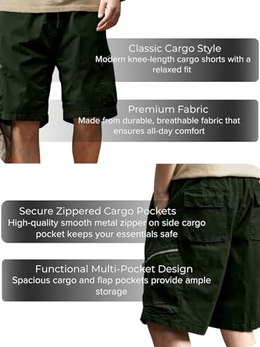 Image of Leriya Fashion Men's Cotton Cargo Shorts with Elastic Drawstring Waist | Multiple Utility Pockets & Zipper Side Pocket | Summer Shorts for Daily Outfits, Hiking, Trekking & Street Style