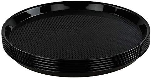 Neadas Round Plastic Fast Food Serving Trays, Cafeteria Tray Platters, Black, 6 Packs