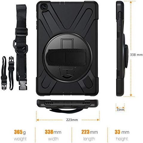 MoKo Case Fit Samsung Galaxy Tab A 10.1 2019, [Heavy Duty] Shockproof Full-Body Rugged 360 Degree Rotating with Shoulder Strap Stand Cover for Galaxy Tab A 10.1 Inch SM-T510/T515 2019 Tablet - Black