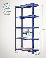 SONGMICS Schwerlastregal, Kellerregal, Lagerregal, 40 x 90 x 180 cm, Regal mit Stahlgestell, bis 875 kg belastbar, 5 verstellbare Ablagen, blau GLR040Q01 – Ansicht 2