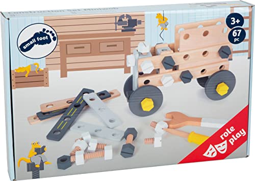 Image of Small Foot Wooden Toys- Ultimate Construction Set Includes Wooden Wrench, Drill and Screws-Premium Building Toys for Boys and Girls Ages 3+, Multi