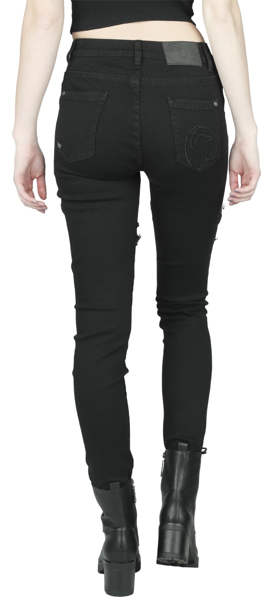 Black Premium by EMP Mujer Vaqueros Negros con Recortes de Rejilla